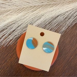Turquoise Circle Round Stud Earrings with 10k gold plated back hardware